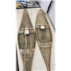 Image 2 : Vintage Algonquin-Style Wooden Snowshoes with Rawhide Lacing and Fabric Bindings, 59" x 12"
