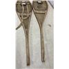 Image 3 : Vintage Algonquin-Style Wooden Snowshoes with Rawhide Lacing and Fabric Bindings, 59" x 12"