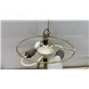 Image 4 : Pair of Brass Hanging Light Fixtures w/ 2-Light Sockets, Bulbs, & Chains, Approximately 22" Tall.