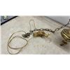 Image 6 : Pair of Brass Hanging Light Fixtures w/ 2-Light Sockets, Bulbs, & Chains, Approximately 22" Tall.