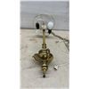 Image 7 : Pair of Brass Hanging Light Fixtures w/ 2-Light Sockets, Bulbs, & Chains, Approximately 22" Tall.