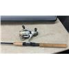 Image 2 : Shimano Spinx Spinning Reel on Spinning Rod with Cork Handle and Gray Soft Carrying Case