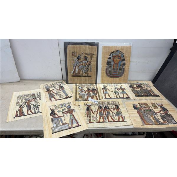 Ten Vintage Authentic Hand Paintings of Egyptian Papyrus Artwork, 15 1/2" x 12 1/2"