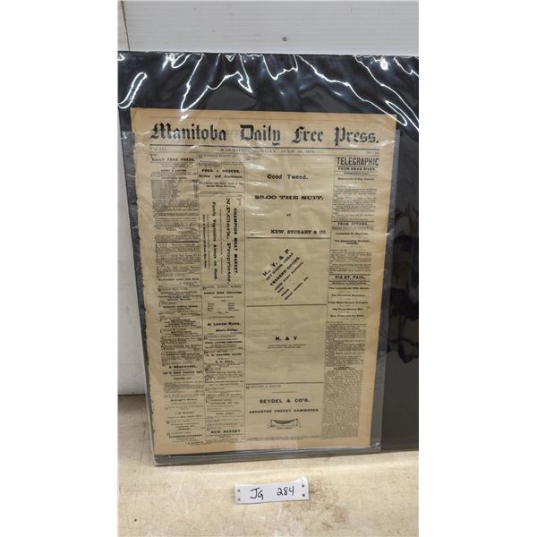 One Hundred & Fifty Year Old Manitoba Daily Free Press, July 24, 1876