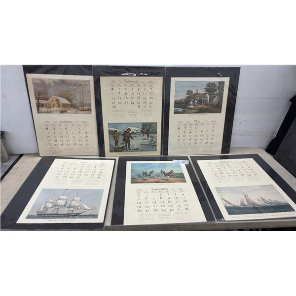 Complete Year Calendar 1965 Art of Currier & Ives Double Sided 20" x 24 1/4" Measured
