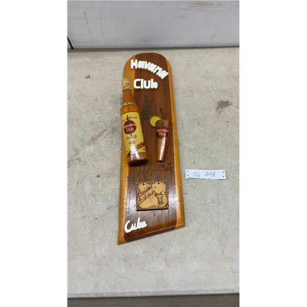 Wooden Havana Club Rum "El Ron De Cuba" Wall Hanging Plaque with Bottle and Glass Replica, 23" x 7"