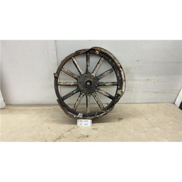 Antique Wooden Spoked Wheel with Metal Rim & Hub, 21" Diameter