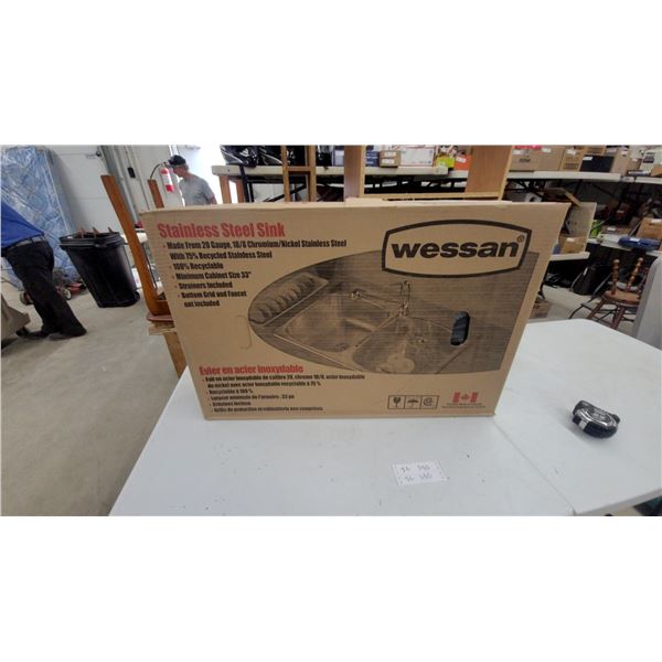 New Wessan JR600073 Stainless Steel Double-Bowl Sink, 20 Gauge, 18/8, 33" Minimum Cabinet