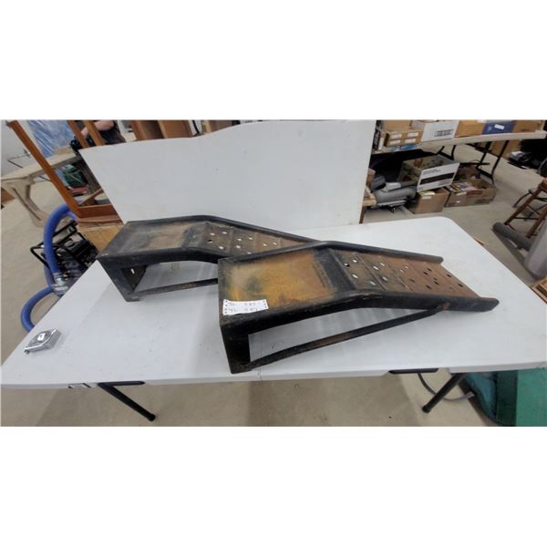 Pair of Vintage Heavy-Duty Steel Automotive Service Ramps