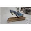 Image 2 : Hand-Carved Wooden Blue Jay Figure Door Knocker on Rustic Base and Tube Bird Feeder