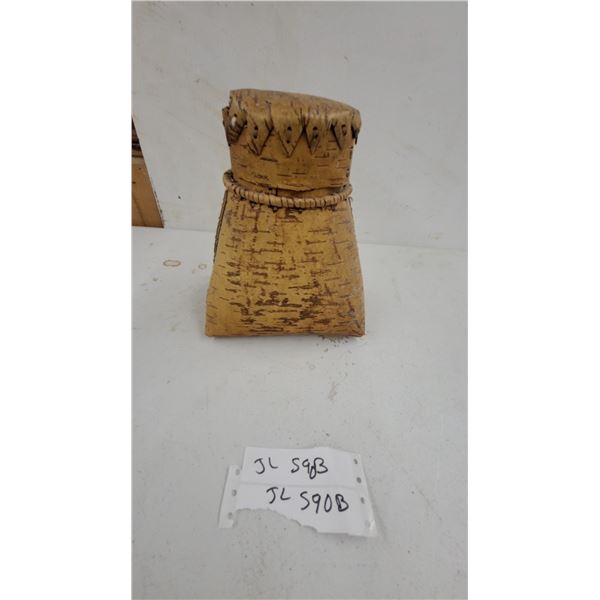 Handcrafted Birch Bark Box with Fitted Lid, Decorative Triangular Cutouts and Coiled Trim 9" Tall