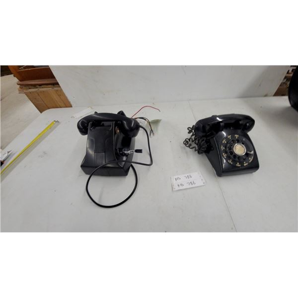 Vintage Black Crank Magneto Wall Telephone 6 Volt DC and Western Electric 500 Rotary Desk Phone