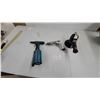 Image 1 : Pneumatic Tool Lot: Blue Rivet Gun, Silver Pistol-Grip Drill, and Black Disc Sander/Grinder
