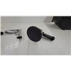 Image 6 : Pneumatic Tool Lot: Blue Rivet Gun, Silver Pistol-Grip Drill, and Black Disc Sander/Grinder