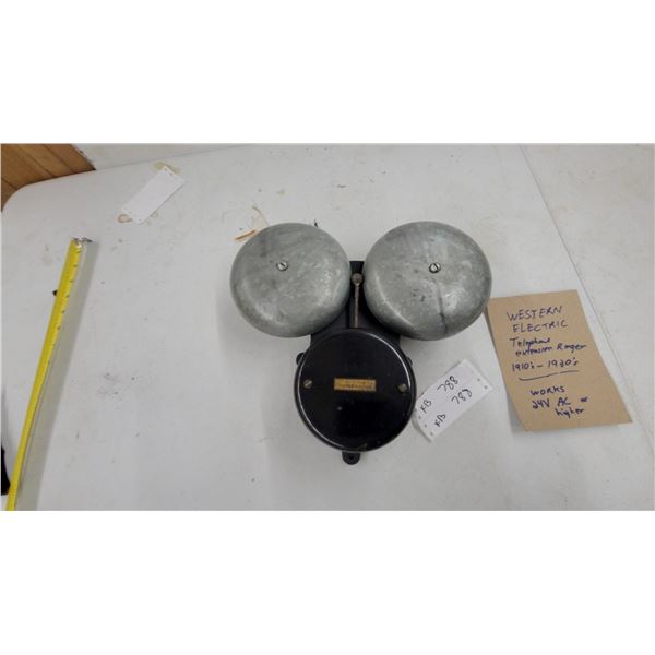 Western Electric Telephone Extension Ringer, 1910s-1930s, Black Housing with Two Metal Bells