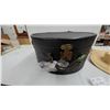 Image 2 : Vintage Oval Leather Hat Box with Brass Latch and Straw Hat and Feathers