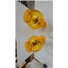 Image 4 : Pair of Vintage Amber Pressed Glass Hurricane Table Lamps with Ruffled Shades and Hexagonal Bases