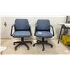 Image 1 : Pair of Blue Fabric Office Task Chairs With Black Armrests and Five-Star Caster Bases & Rolling