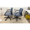 Image 2 : Pair of Blue Fabric Office Task Chairs With Black Armrests and Five-Star Caster Bases & Rolling