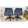 Image 3 : Pair of Blue Fabric Office Task Chairs With Black Armrests and Five-Star Caster Bases & Rolling