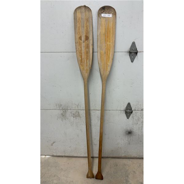 Pair of Vintage Wooden Canoe Paddles With T-Grips