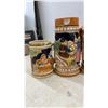 Image 2 : Collection of Ten German-Style Ceramic Beer Steins With Embossed Relief Scenes