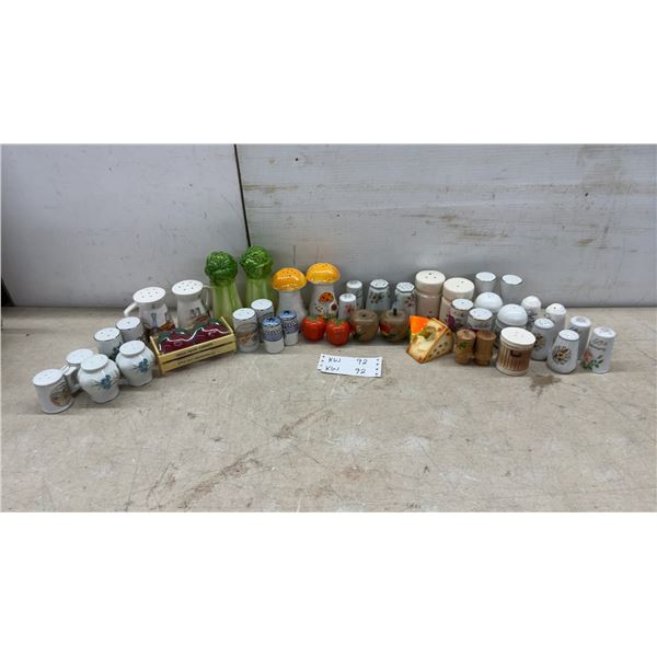 Large Collection of Novelty Ceramic Salt and Pepper Shakers Including Apple, Mushroom, Celery and M