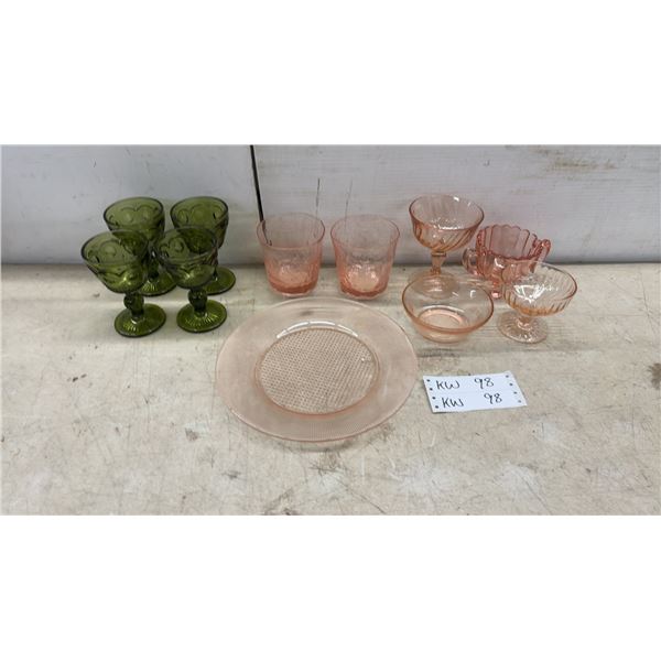 Vintage Depression Glass Lot, Anchor Hocking Forest Green Sherbets and Federal Diana Plate