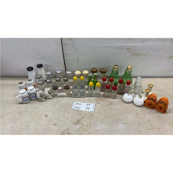 Assorted Vintage and Souvenir Salt and Pepper Shakers Including Niagara Falls, 7UP, and More