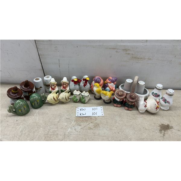 Collection of Assorted Ceramic Salt and Pepper Shakers Including Arizona Cacti, Ducks