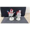 Image 2 : Two Frosted Glass Bobble Snowman Figurines: One Ice Skating, One Skiing, Each with Scarf & Lights.