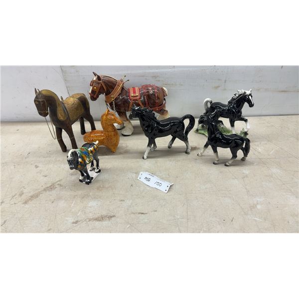 Collection of Horse Figurines: 2 Black & White Ceramic Mare & Foal Sets and More