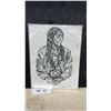 Image 1 : Daphne Odjig 1967 Signed Black and White Print of Elderly Indigenous Figure, 13" x 10"