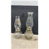 Image 6 : Vintage Silver-Plated Crumb Scoop with Flying Ducks Design and Two Glass Oil Lamps with Chimneys