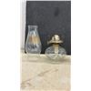Image 7 : Vintage Silver-Plated Crumb Scoop with Flying Ducks Design and Two Glass Oil Lamps with Chimneys
