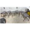 Image 3 : Set of Six Stackable Utility Stools with Bronze Metal Frames and Grey Upholstered Seats