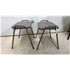 Image 4 : Set of Six Stackable Utility Stools with Bronze Metal Frames and Grey Upholstered Seats