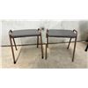 Image 5 : Set of Six Stackable Utility Stools with Bronze Metal Frames and Grey Upholstered Seats