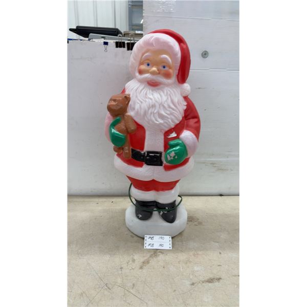 Santa Claus Blow Mold Figure with Teddy Bear & Green Gloves, Lighted, 31" Tall