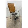 Image 2 : Vintage 1950s-60s Cosco Chrome Kitchen Step Stool Chair with Tan Vinyl Seat and Backrest
