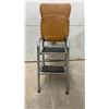 Image 3 : Vintage 1950s-60s Cosco Chrome Kitchen Step Stool Chair with Tan Vinyl Seat and Backrest
