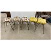 Image 2 : Five Mid-Century Modern Stacking Stools: Three Floral & Two Yellow Patterned