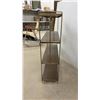 Image 2 : Mid-Century Modern Four-Tier Etagere with Faux Wood Metal Shelves and Brass-Tone Frame