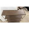 Image 3 : Mid-Century Modern Four-Tier Etagere with Faux Wood Metal Shelves and Brass-Tone Frame