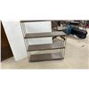 Image 4 : Mid-Century Modern Four-Tier Etagere with Faux Wood Metal Shelves and Brass-Tone Frame