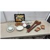 Image 1 : Vintage Kitchenware Lot With Ridgways Platters, Wooden Utensils, Kitten Picture, 11" x 14"