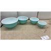 Image 2 : Vintage Pyrex Turquoise Nesting Mixing Bowls Set (3 Bowls Have Discoloration at Bottom)