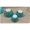 Image 4 : Vintage Pyrex Turquoise Nesting Mixing Bowls Set (3 Bowls Have Discoloration at Bottom)