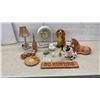 Image 1 : Wall Clock, Ceramic Cocker Spaniel, Horse and Pig Figurines, Bedside Lamp, No Hunting Wood Sign