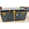 Image 11 : Vintage Trunk with Brass Hardware, Leather Handle, 19" x 36" x 18" and Plastic Storage Bins